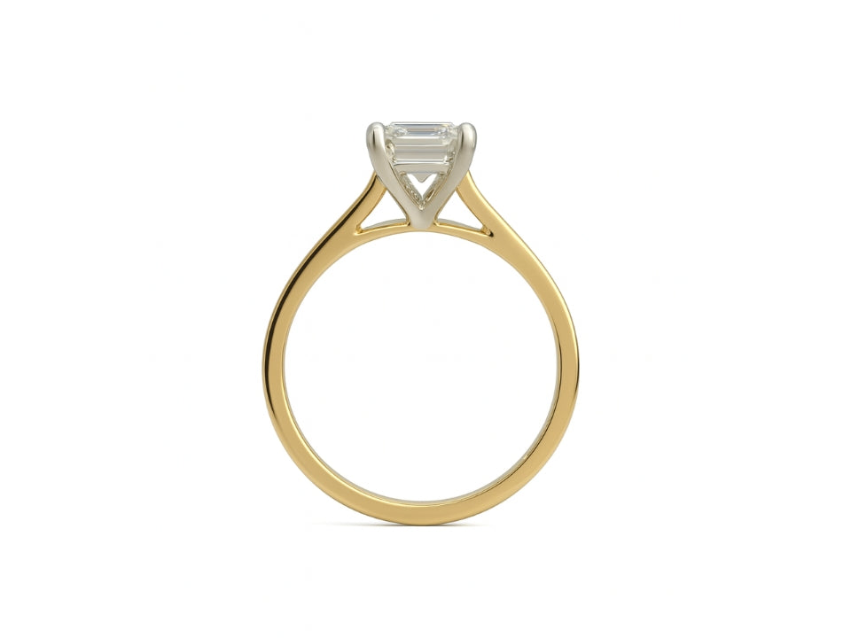 14k Yellow Gold Emerald Solitaire Diamond Ring