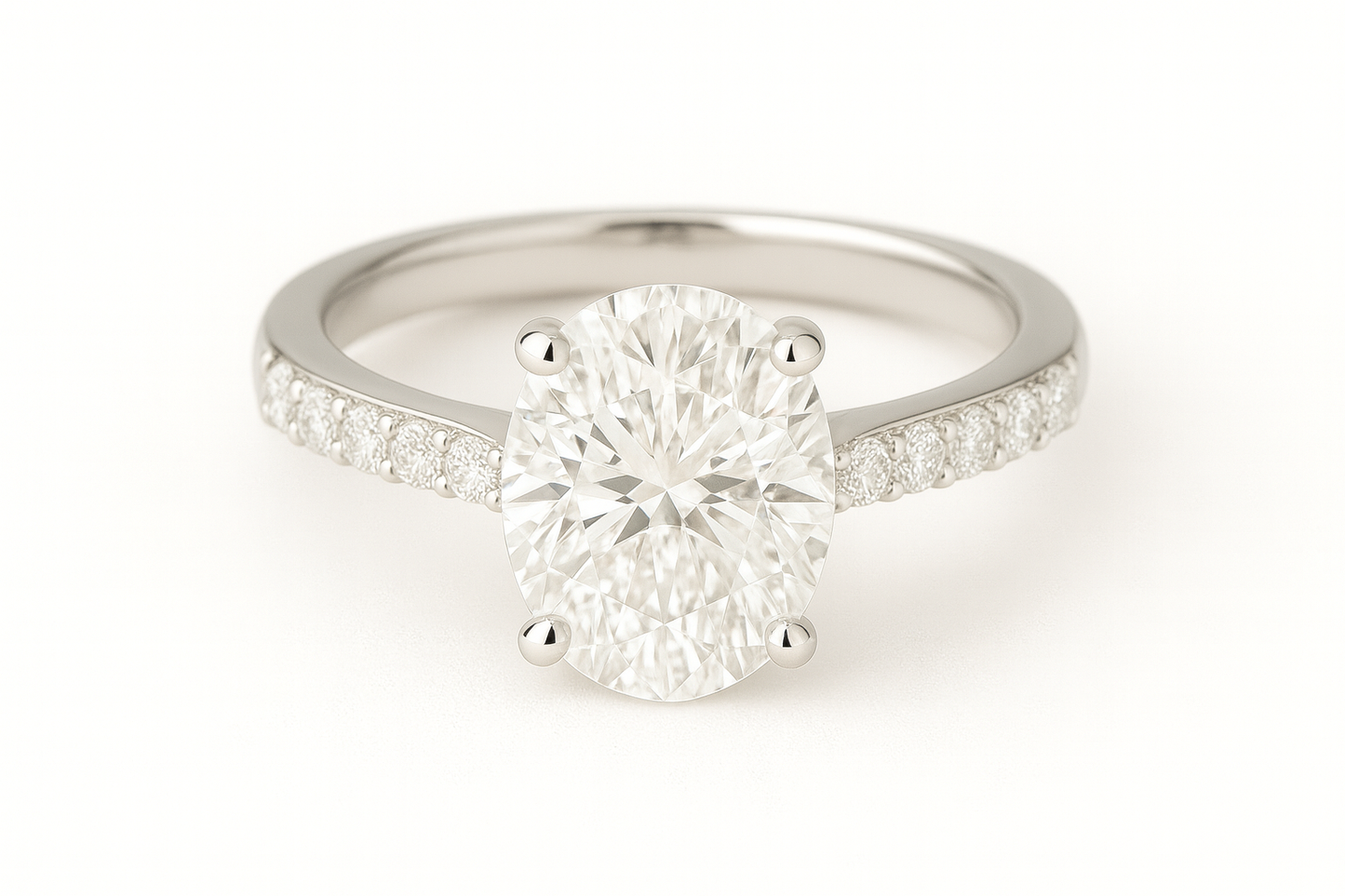 14k White Gold Oval Diamond Engagement Ring