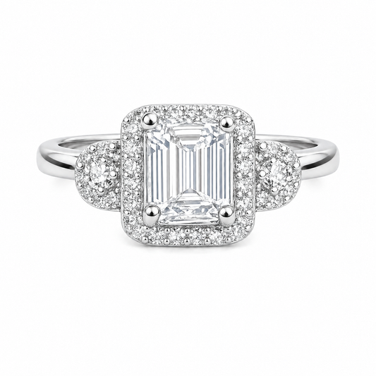 14k Emerald Cut Halo Diamond Engagement Ring