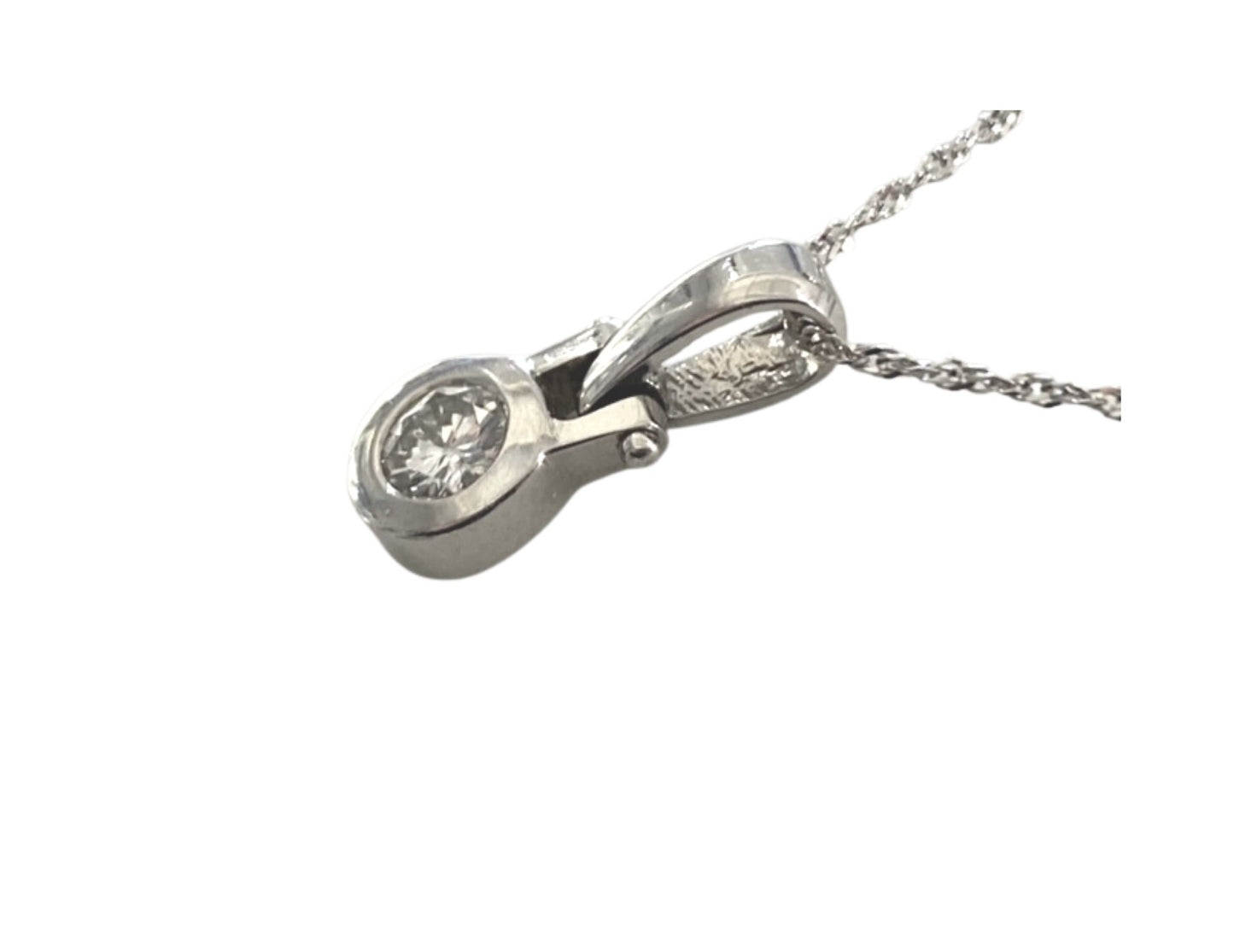 14k White Gold Diamond Pendant with Bezel Setting