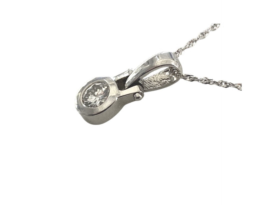 14k White Gold Diamond Pendant with Bezel Setting