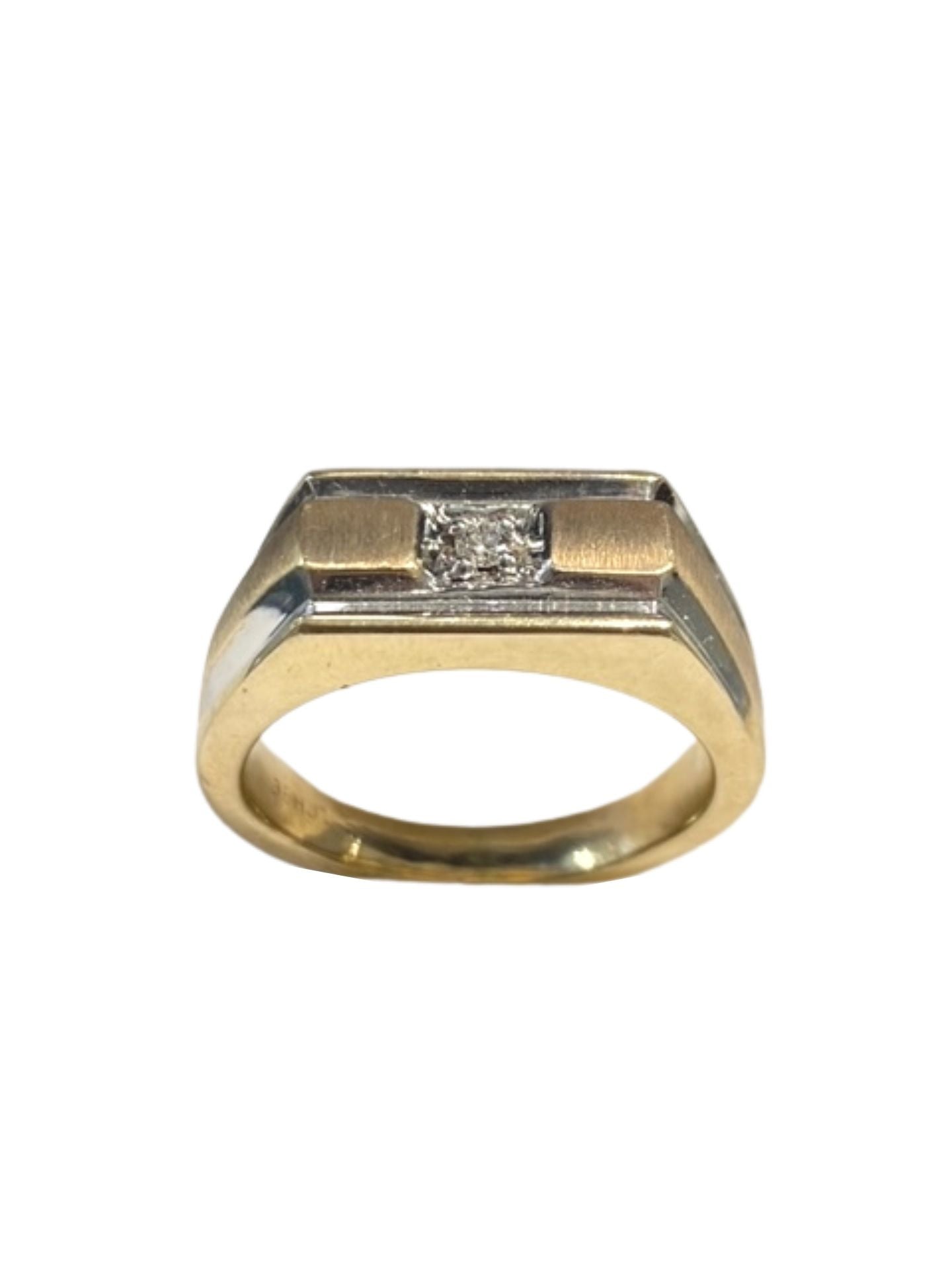 10k Two Tone Single Diamond Men's Ring