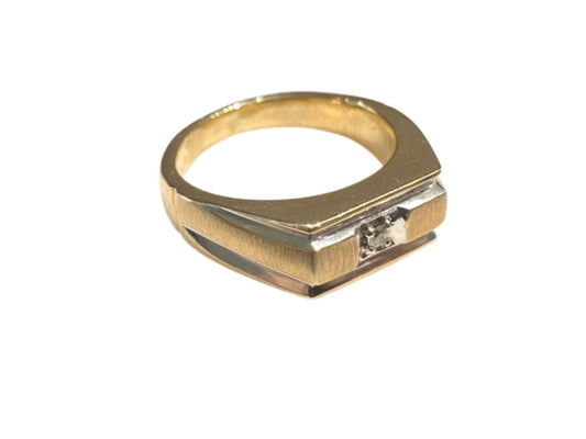 10k Two Tone Single Diamond Men's Ring