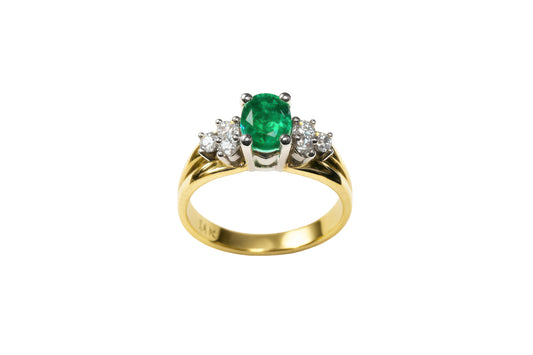 14k Yellow Gold Genuine Emerald Ring