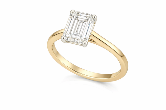 14k Yellow Gold Emerald Solitaire Diamond Ring