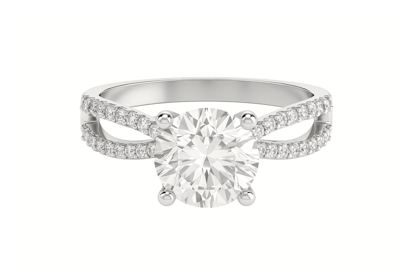 14k White Gold Split Band Round Engagement Ring
