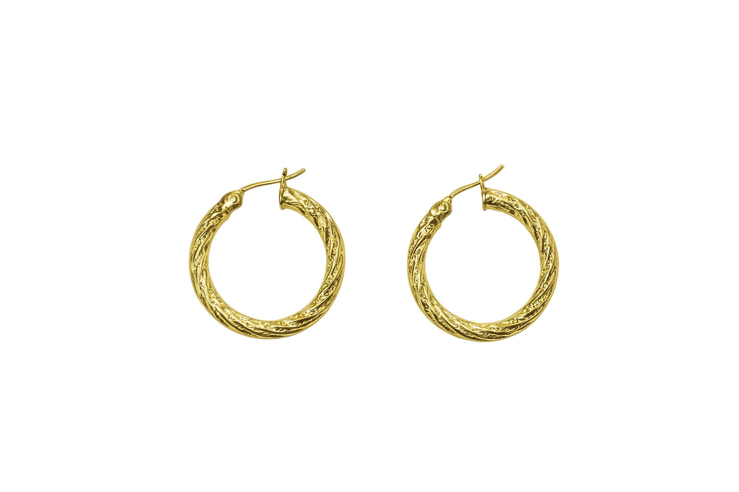 10k Yellow Gold Brushed Hoop Earrings