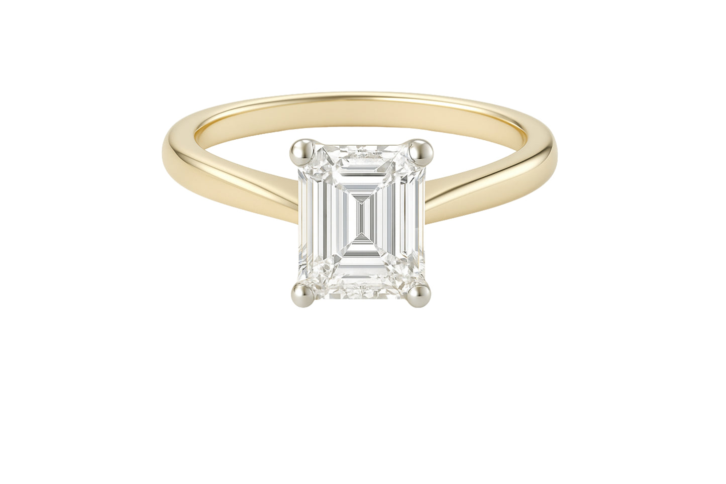 14k Yellow Gold Emerald Solitaire Diamond Ring