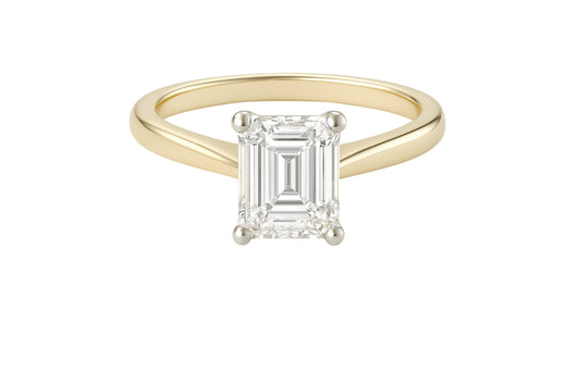 14k Yellow Gold Emerald Solitaire Diamond Ring