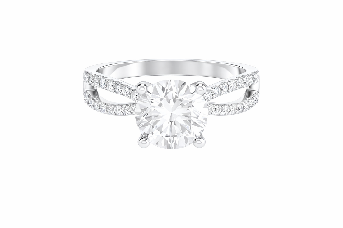 14k White Gold Split Band Round Engagement Ring