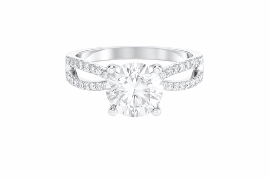 14k White Gold Split Band Round Engagement Ring