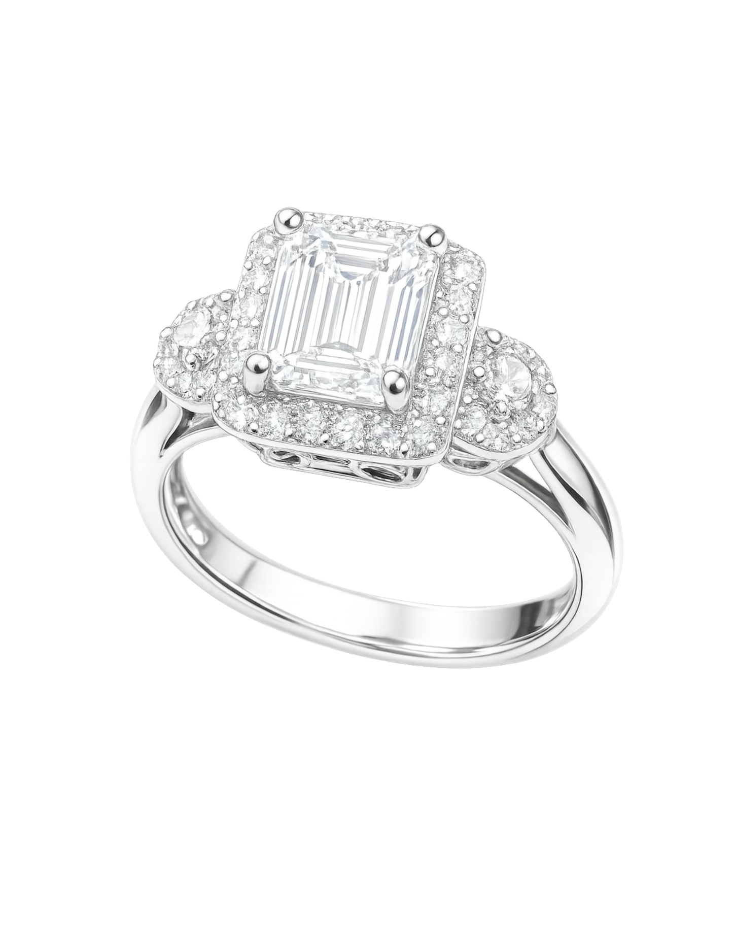 14k Emerald Cut Halo Diamond Engagement Ring
