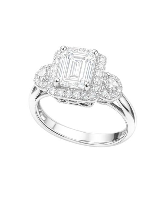 14k Emerald Cut Halo Diamond Engagement Ring