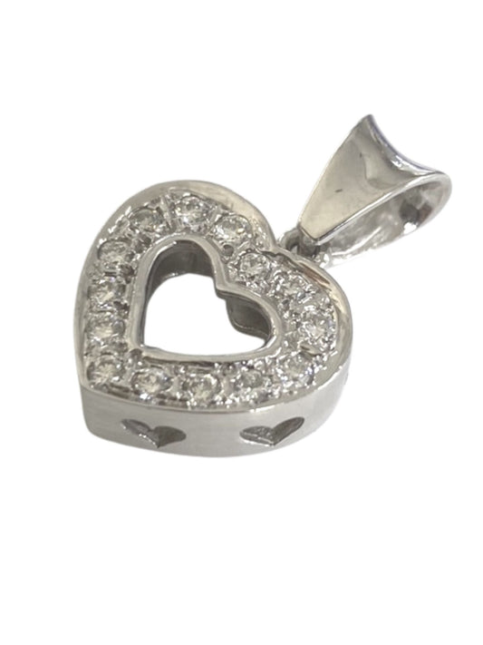 14k White Gold Heart Shape Diamond Pendant