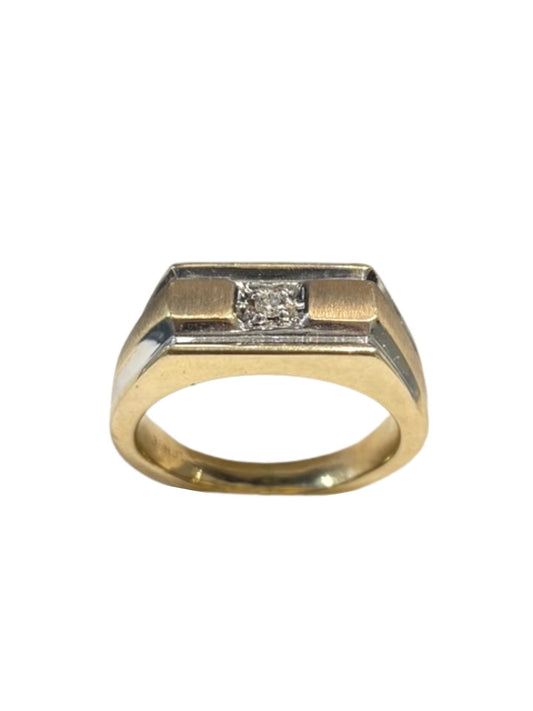 10k Two Tone Single Diamond Men's Ring