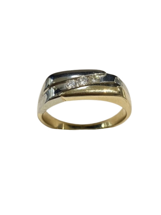 10k Yellow Gold Triple Diamond Men's Ring